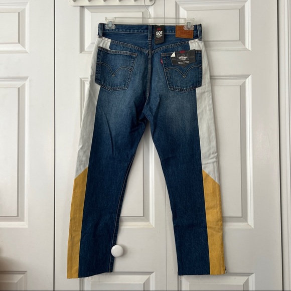 Levi’s 501 high rise moto jeans in show teeth size 30 yellow and white NWT - Picture 4 of 5